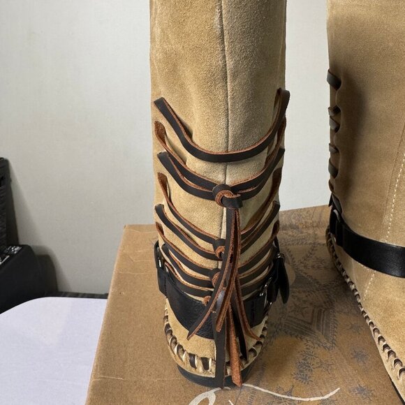 Free People Coronado Suede Mocc Moccasin Boots With Leather Fringe 7 New in Box - Picture 5 of 7